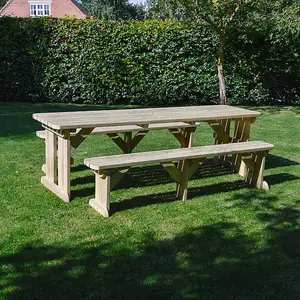 Tinwell 8ft Rounded Picnic Table and Bench Set - L244 x W158 x H72 cm - Light Green