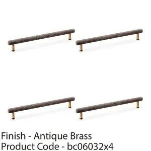 4 PACK - Knurled T Bar Pull Handle - Antique Brass - 224mm Centres Premium Drawer Door