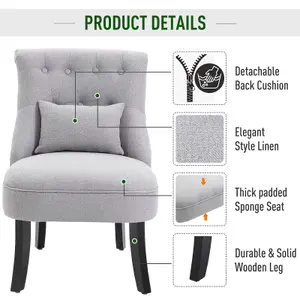 HOMCOM Fabric Single Sofa Armchair Upholstered with Pillow Wood Leg Grey