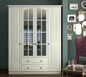 COMBE 4 Door 2 Drawer Mirrored White Wardrobe