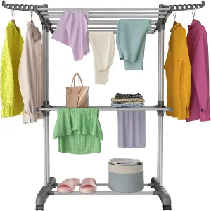 3 Tiers Foldable Stainless Steel Clothes Airer Drying Rack for Indoor Outdoor-Grey