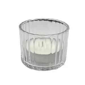 Set of 3 Premium Ribbed Glass Tealight Holders (Includes 3 free Tealights)