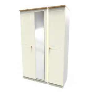 Lancaster Triple Mirror Wardrobe in Cream & Oak (Ready Assembled)