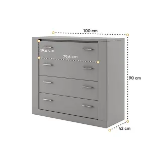 Idea 10 Contemporary Chest Of Drawers Silver Handles 4 Drawers Grey (H)910mm (W)1000mm (D)420mm