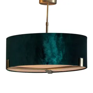 Ceiling Pendant Light Matt Antique Brass & Green Velvet 3 x 10W LED E27