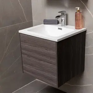 Borneo Dark Wood Wall Hung Vanity Unit & Basin Set (W)500mm (H)470mm