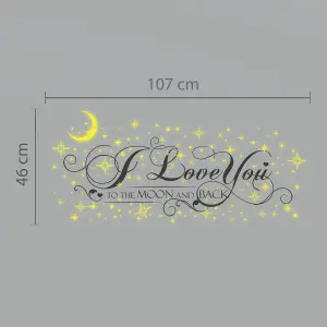 Valentines Quote Love Stars Glow Dark Moon Wall Stickers Decoration 107cm x 46cm Glow in Dark Stickers Stock Clearance