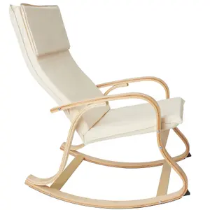 Rocking Chair Roca - with armrests, comfortable padding with pillow - beige