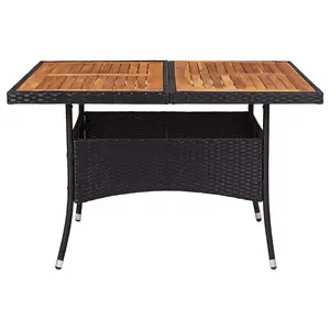 Berkfield Outdoor Dining Table Black Poly Rattan and Solid Acacia Wood