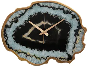 Interiors by Premier Celina Black And Gold Agate Effect Wall Clock