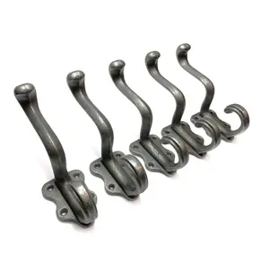 Oakcrafts - Antique Cast Iron Classic 4 Hole Coat Hook - Pack of 5