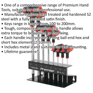 8 Piece T-Handle Ball-End Hex Key Set - 2mm to 10mm Size - Hardened S2 Steel