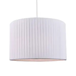 Contemporary Designer Double Pleated White Cotton Fabric 12 Drum Lamp Shade