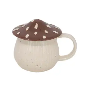 Stoneware Mug Mushroom Lid Novelty Cup Unique Decorative Drinkware Brown 400ml