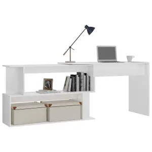 Berkfield Corner Desk High Gloss White 200x50x76 cm Engineered Wood