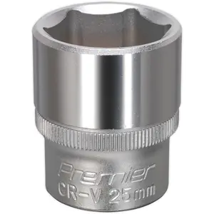 Durable 25mm Chrome Vanadium Steel Drive Socket - 1/2 Inch Square Drive Tool