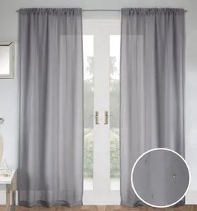 Pair of Jewel Grey Voile Panels with Sparkle Pattern and Rod Pocket Header 122 CMS