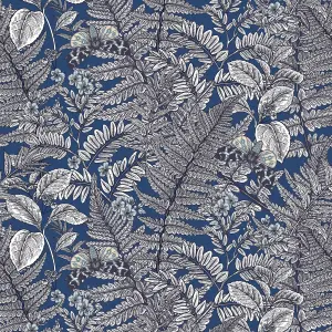 Hoopla Walls Wild Ferns Indigo Smooth Matt Wallpaper