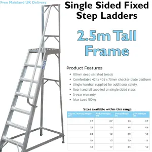 1.7m Heavy Duty Single Sided Fixed Step Ladders Handrail Platform Safety Barrier