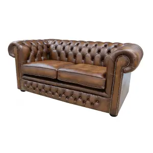 Chesterfield 2 Seater Antique Tan Leather Winchester Sofa In Classic Style