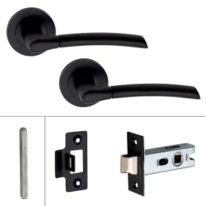 6 Set Indiana Design Door Handle On Round Rose Latch Door Handles with 2.5" Tubular Latch Matt Black Finish - GG