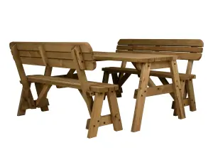 Victoria wooden picnic bench and table set, rounded outdoor dining set with backrest (8ft, Rustic brown)