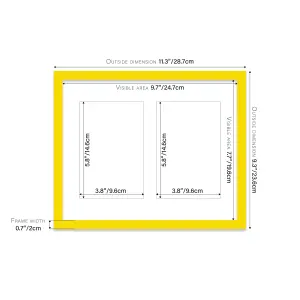 10x8 Inch 2 Opening Photo Collage Frame, Display Two 6x4 Inch Photos, Multi Aperture Family Picture Frame, Yellow