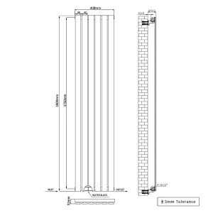 Right Radiators 1800x408 mm Vertical Single Flat Panel Designer Radiator Black