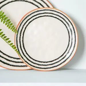 Nicola Spring - Stripe Rim Stoneware Side Plate - 20.5cm - Monochrome