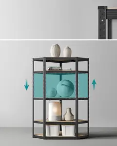 SONGMICS Shelving Unit, Corner Shelf 5-Tier, Heavy Duty Metal Units for Room, Warehouse, Ink Black and Natural Beige