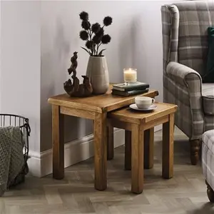 Dunelm Sherbourne Nest Of Tables, Oak, Farmhouse, Light Wood, Natural