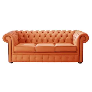 Chesterfield 3 Seater Shelly Firestone Orange Leather Sofa Bespoke In Classic Style