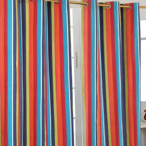 Homescapes Multi Stripes Ready Made Eyelet Curtain Pair, 117 x 137 cm Drop