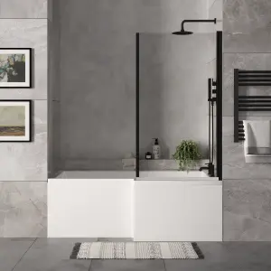 1700mm Right Hand L Shape Bathtub, Front Panel with Bath Screen - Satin Black Profile