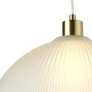 First Choice Lighting Frosted Ribbed Glass with Satin Brass Ceiling Pendant