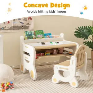 Costway Kids Drawing Table & Chair Set Children Toddler Activity Table Plastic Graffiti Table w/ Blackboard Eraser