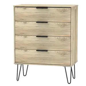 Ready assembled Matt oak effect 4 Drawer Chest of drawers (H)910mm (W)765mm (D)395mm