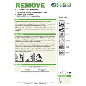 Clover Chemicals Remove Heavy Duty Floor Polish Stripper 5l