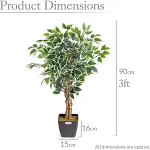 Artificial Variegated Ficus Tree Realistic Faux House Plant in Pot 3ft