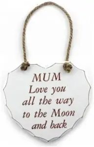 Hanging Wooden Heart Shaped Plaque Home Decoration Message Mum Love You All The Way To The Moon And Back