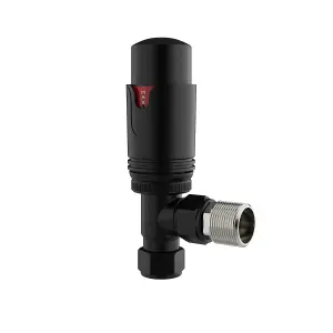 Rinse Bathrooms Angled 1 x 15mm Black Round Head Radiator and Towel Rail Thermostatic Valves