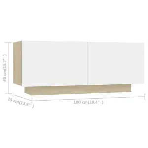 Berkfield TV Cabinet White and Sonoma Oak 100x35x40 cm Engineered Wood