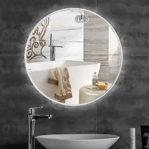 White Round Wall Mounted Framed Bathroom Mirror 50 cm