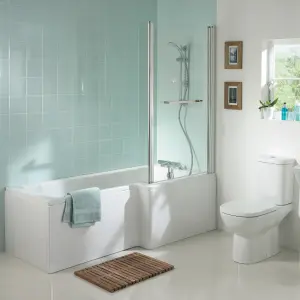 Ideal Standard Tempo Cube White L-shaped Right-handed Shower Bath, panel & screen set (L)1695mm