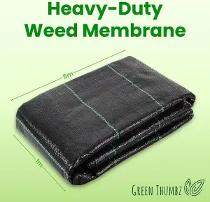 1m x 5m Heavy Duty Weed Control Membrane 100gsm Durable Weed Suppressant Fabric for Garden, Landscape, Patios & Flower Beds