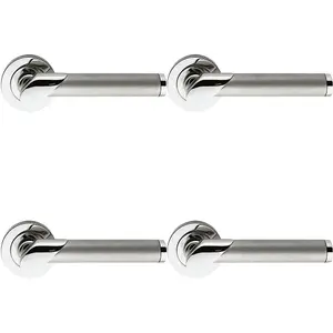 4 PACK - PAIR Designer Multi-Finish Door Handle on Round Rose Polished & Satin Chrome