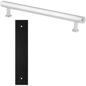 Pull Handle & Contrasting Backplate Set - Industrial Hex T Bar - Polished Chrome & Black