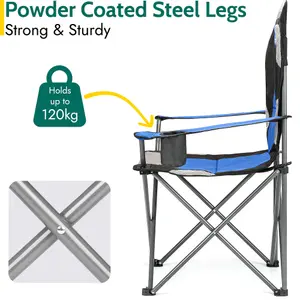 Folding Camping Chair Deluxe Padded High Back Portable Garden Fishing Trail - Blue