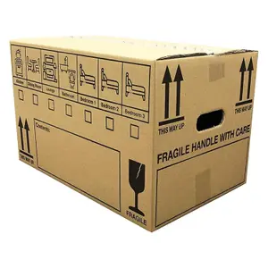 10 x Medium Size (18x12x10") Fragile Handle With Care Removal Cardboard Boxes With Carry Handles