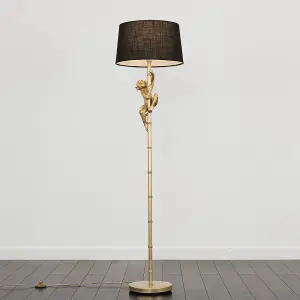 ValueLights Modern Gold Hanging Monkey Design Floor Lamp With Black Tapered Shade - Includes 6w LED Bulb 3000K Warm White